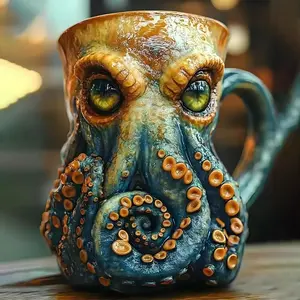 Cute Octopus Coffee Tea Cup, Beautiful 3D Cartoon Style, Resin Decorative Cup, Advanced Niche Design, Perfect Gift for Friends