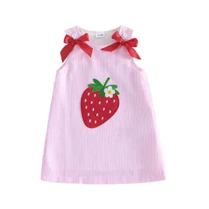 [Lullaby] Toddler Girls Summer Dress Fashionable Strawberry Embroidery Sleeveless Round Neck Dress