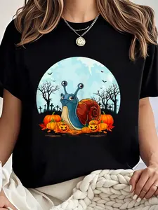 100% cotton Snail Lovers Boys Girls Funny Halloween Costume Party T-Shirt Women Graphic T-Shirt Cotton Print short Sleeve Casual Top, Summer Tee Womens Tops