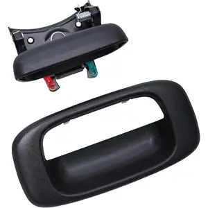 Premium Tailgate Handle Latch and Bezel Trim with Rod Clips, Fits for 1999-2007 Chevy Silverado GMC Sierra 1500 2500 3500, Replaces #   15997911, 15228539, 15228540, 15228541