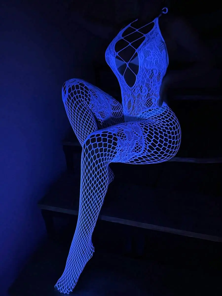 Women's Sexy Bodystocking In Glow-In-The-Dark Blue Lingerie