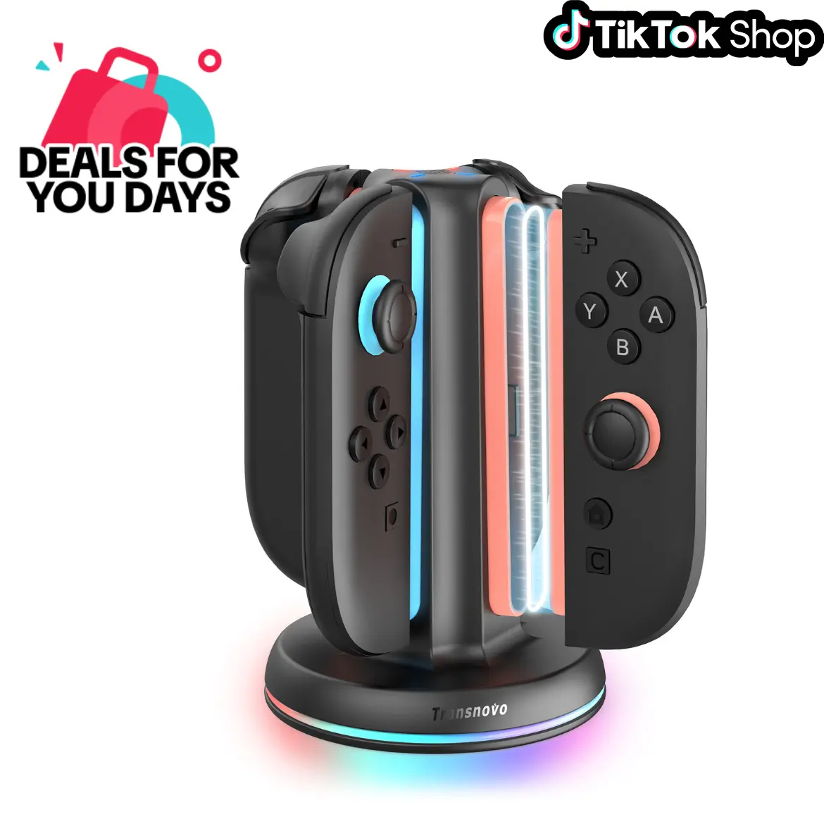 TRANSNOVO 4-in-1 Magnetic Fast Charging Station for New Switch, 2 Wireless Controller Joysticks, 9 RGB LED Indicator, Compact & Safe, Included Type-C Cable, Console Accessories (Back to School)#DealsForYouDays