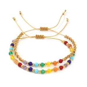 VEVE Rainbow Crystal Couple Bracelet Gold/Red Cord Handbraided Adjustable Pull Cord Daily Casual Vibrant Wristwear for Mood Boosting