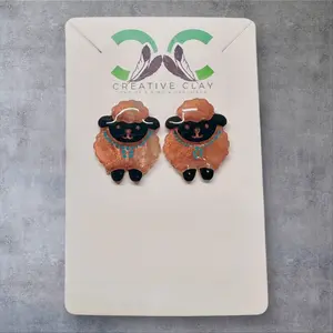 Mini Caramel Dibé (Sheep) + Turquoise Necklace Earrings | Handmade Polymer Clay | Sterling Silver .925 Posts | Lightweight & Hypoallergenic | Stud Earrings
