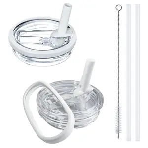 2PCS Flip Straw Replacement Lids Compatible with 40oz Tumblers, Leakproof Reusable Splash-Resistant Lids with Extra-Long Straws