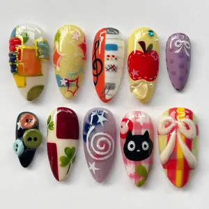 HelenNails - Hand-Painted Cute Animal Press-On Nails | Colorful Kawaii Cartoon Design | Unique Fun Nail Art - HL218