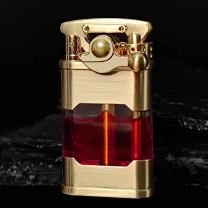 Retro Rocker Arm Windproof Lighter Fuel Free With Transparent Oil Tank Perfect For Outdoor Survival Camping Hiking And Birthday Gifts (Without Fuel)