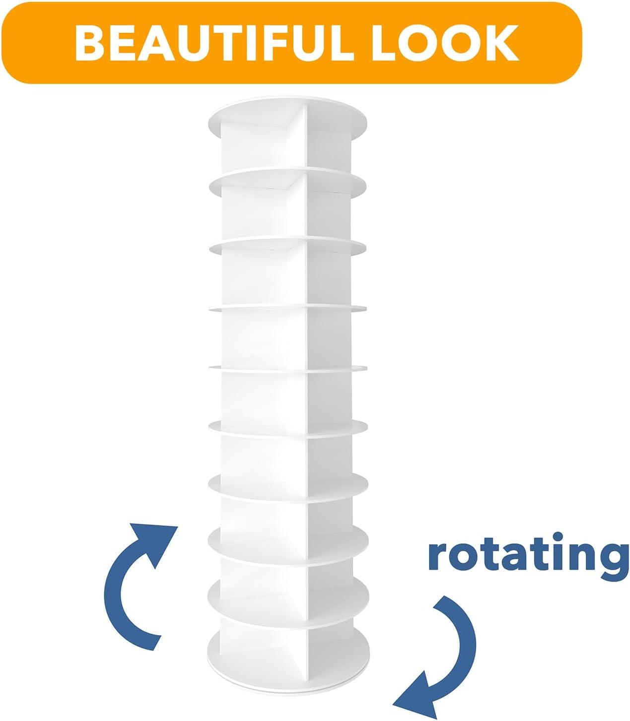9-tier / 8-tier / 7-tier shoe cabinet Rotating Shoe Rack Tower, 360° Spinning Shoe Rack, Revolving Storage Round Carousel Display, Freestanding Lazy Susan Organizer Display for Bedroom, Living Room, Entryway, Closet, White