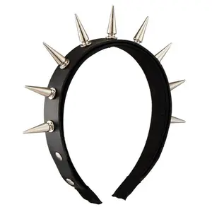 Steampunk Rivet Headband Punk PU Leather Retro Spikes Hairband Girls Gothic Hair Hoop