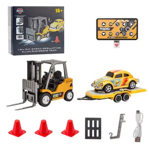 1/64 Scale 2.4G Mini Alloy RC Forklift Truck with Wireless Controller, Cargo Hook, Forks and Pallet (Yellow)