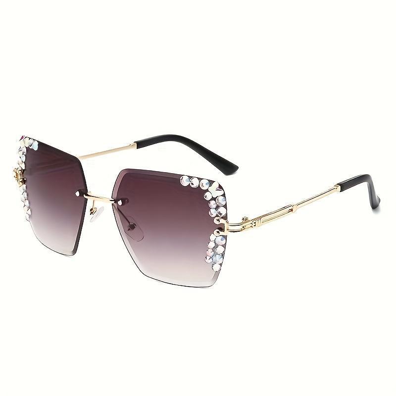 Frameless Gradient Fashion Glasses for Women Pink-Plated Metal Accents Square Lenses Lightweight Eyewear for Casual Outings and Photo Shoots Oversized Aviator Nighttime Yellow Tint Trendy Rectangle Sunglasses Cute Women's Cat Eye Sunglasses