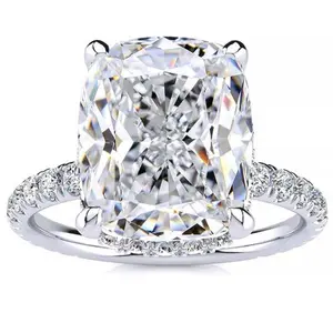 Certified 5.86Ct Elongated Cushion Diamond Hidden Halo Engagement Ring Gold