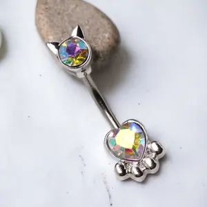 Cat Paw Belly Ring, Pet Theme Belly Ring Piericng Jewelry