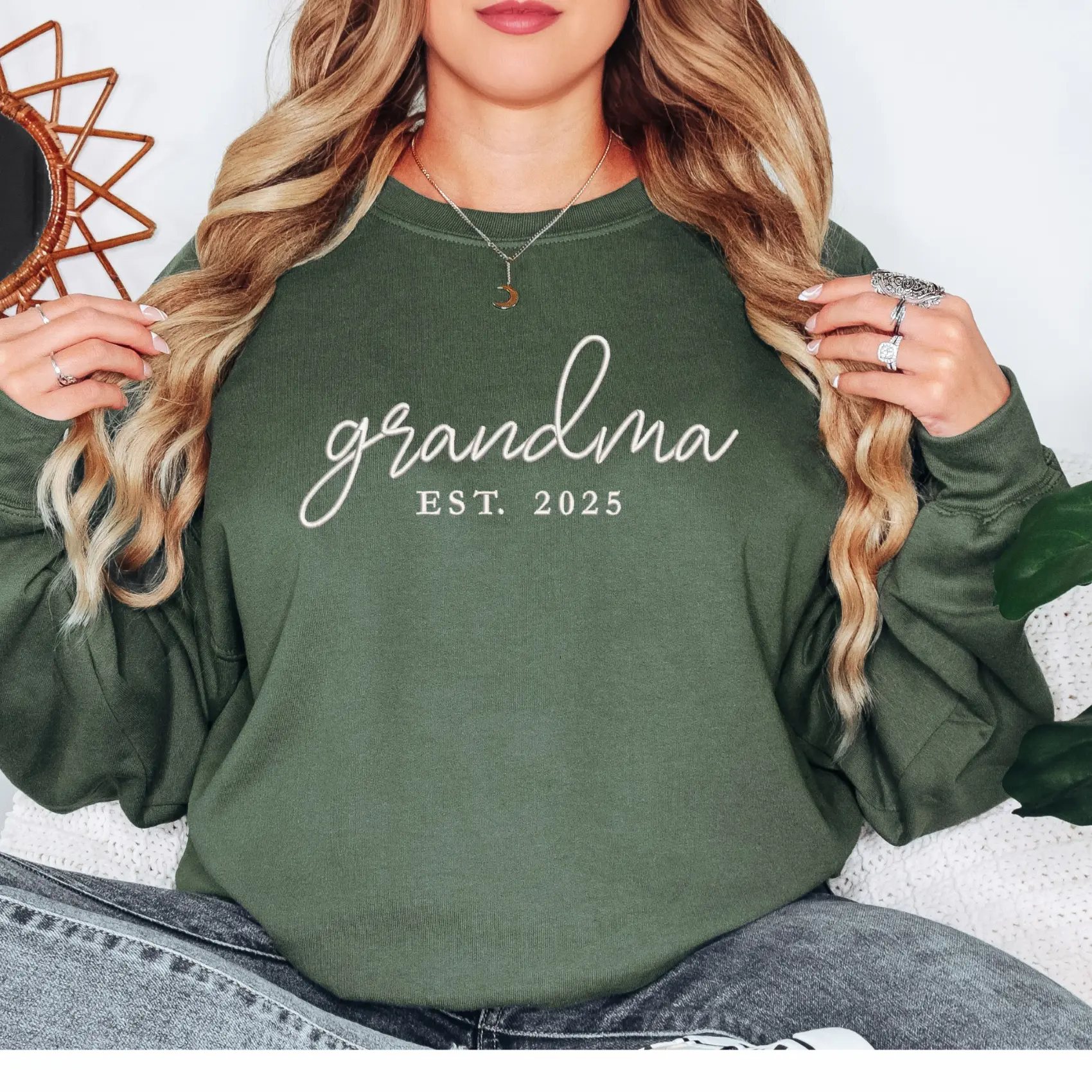 Grandma Established 2025 Embroidered Sweater | Unisex Crewneck Sweatshirt | Custom Name & Year | Gifts for Grandmas | Personalized Sweater