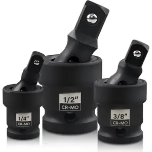 Universal Joint Swivel Socket Set, 3- 1/2'', 3/8'', 1/4'' Drive Flexible U-Joint Adapters Set,  CR-MO Steel, Wobble