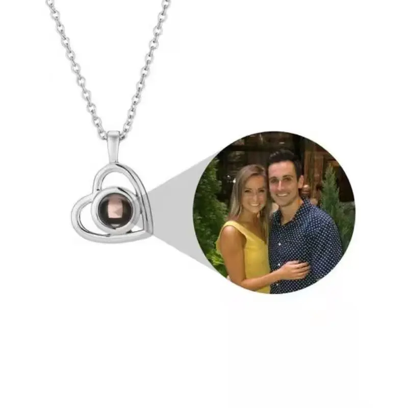 Personalized Photo Heart Shaped Necklace - Simulated Gemstone Locket Pendant for Couples, Light Luxury Special Occasion & Anniversary Gift