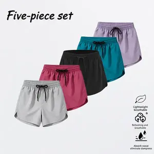 5-Pack European/American Running Shorts — Quick-Dry, Breathable, Non-Clammy Moisture-Wicking; Sports/Casual Yoga/Beach Shorts for Women; Ideal for Marathon; No Pockets