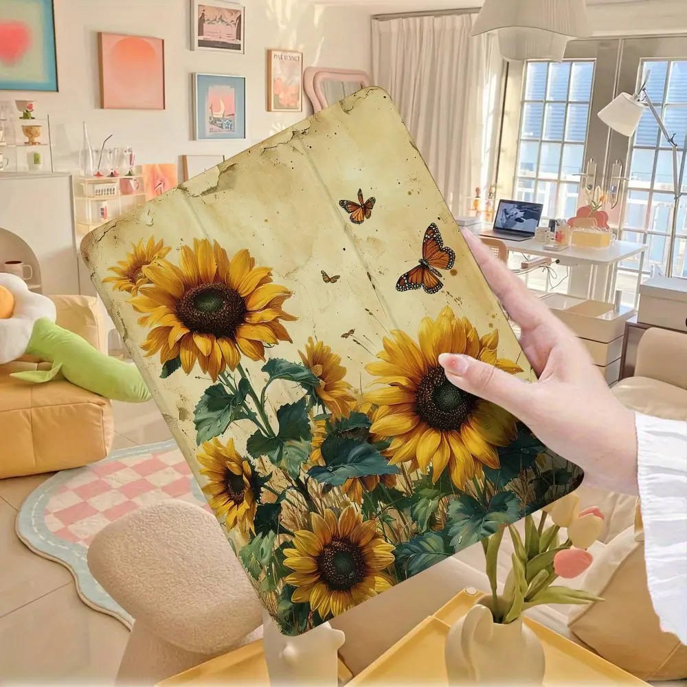 Slim Sunflower Tablet Cover with Protective Casing, Portable Accessory Compatible with iPad 10.9/10.2/Air4/5/Pro11/12.9/9.7, Tablet Casing