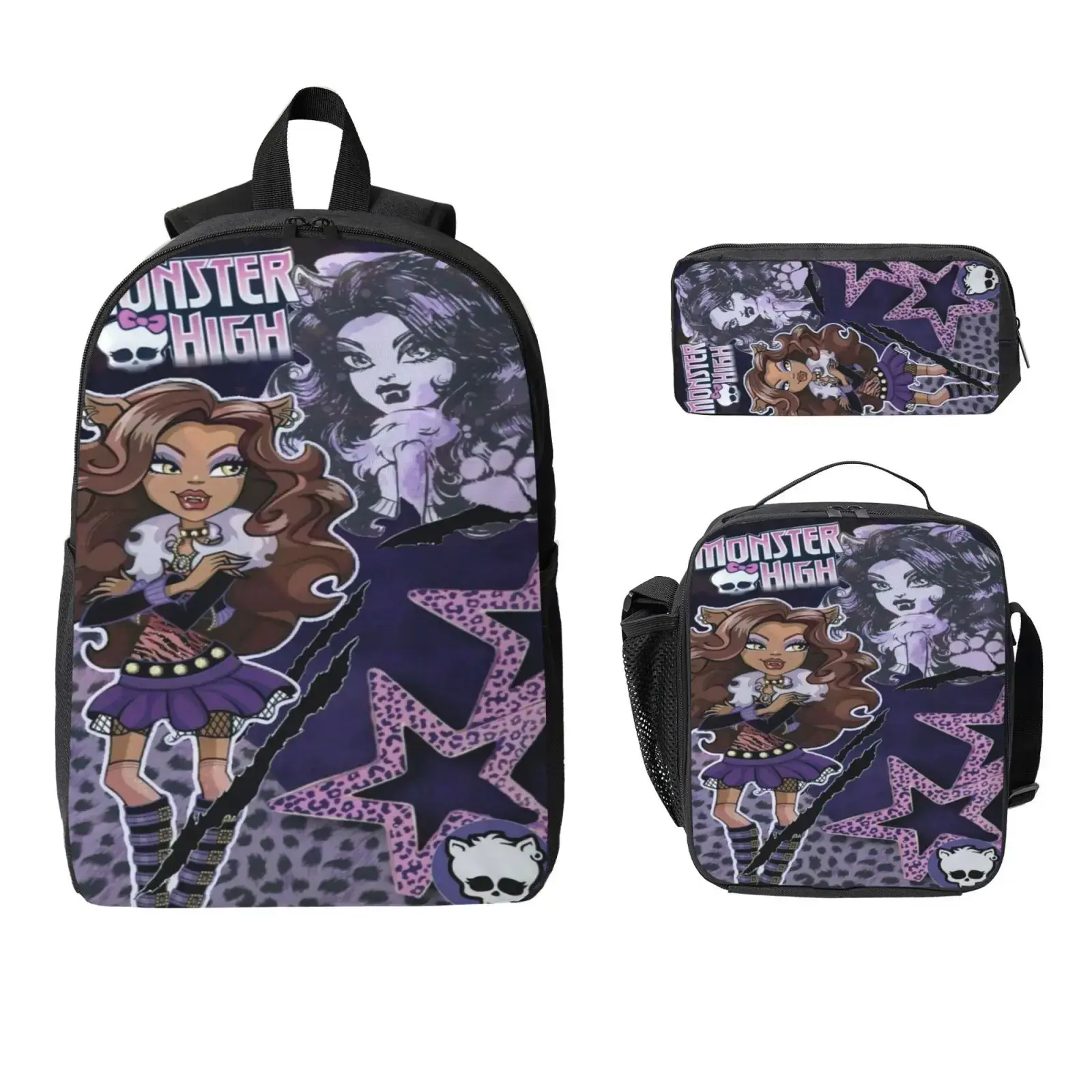 Student 3-Piece Compact Backpack Set - Includes Backpack, Lunch Bag, Pencil Case, Padded Straps, Spacious Storage, Side Pockets, Lightweight Durable Luggage Bag, Compact Set