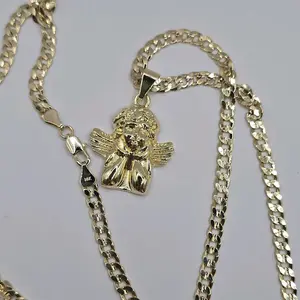 Baby angel Necklace Cuban link style 24"inches gold-plated