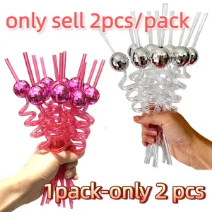 Disco Ball Reusable Drinking Straws, 2 Pack Patchwork Design, Perfect for Cocktails & Parties, New Year & Holiday Celebrations