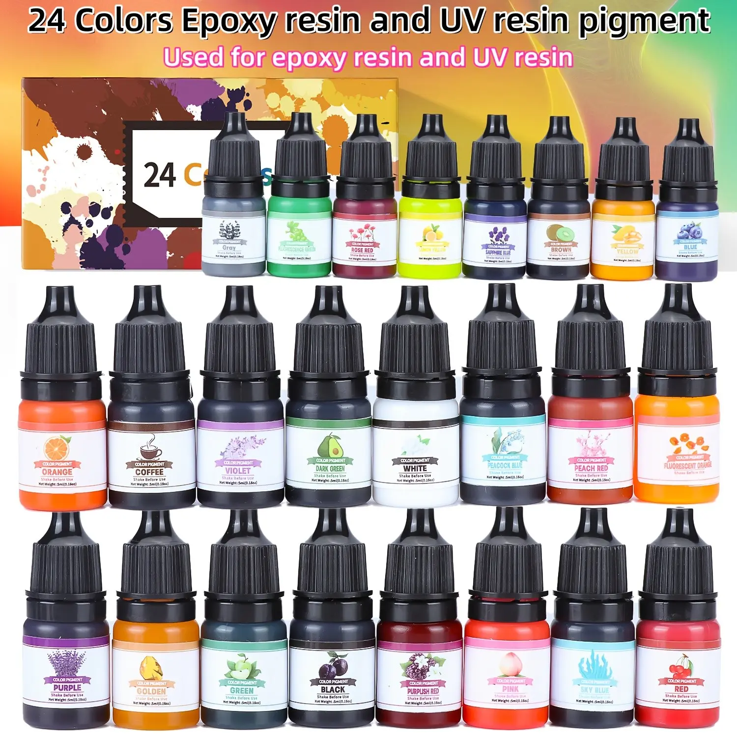 12/24 color resin pigment set, 5ml/color, used for DIY dyeing projects of epoxy resin and UV resin, suitable for jewelry making DIY, Arts Crafts Supplies, Crafts Art Supplies, Art Materials