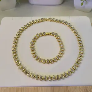 Oval Tennis Necklace and Bracelet Set in Gold or Silver