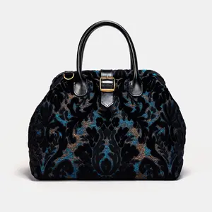 Burnout Velvet Black Carpet Handbag Purse