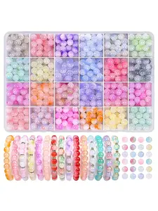 360pcs Boxed Glass Beads, 24 Colors, DIY Mix Beads, 8mm Crystal Glass Beads, DIY Bracelet Making Kit, Round Friendship Bracelet Set, Birthday Gift