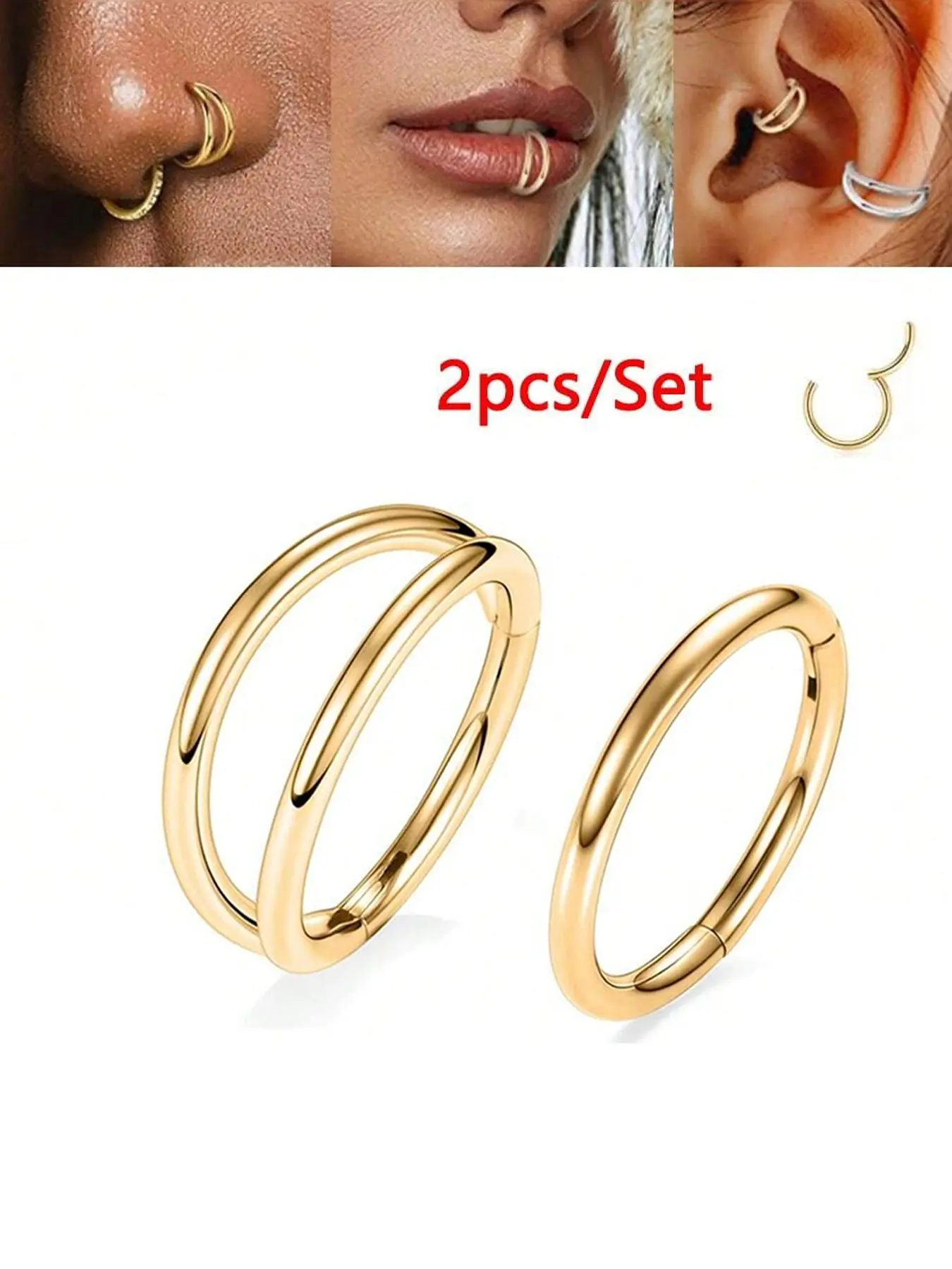 Nose Ring, Body Piercing Jewelry, Nose Rings Hoops, Cartilage Hoop Earring, Helix Hoops, Tragus Hoop Earring, Lip Ring, Septum Ring, Double Hoop, Nose Hoop, Hypoallergenic, Nose Piercing Clicker, Hinged Nose Ring Hoop, 6mm 8mm, 316L St, Jewelry