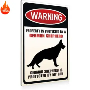 Protected by German Shepherd Aluminum Sign 8x12 Inch Funny Dog Warning Sign for Wall Art Novelty Decor