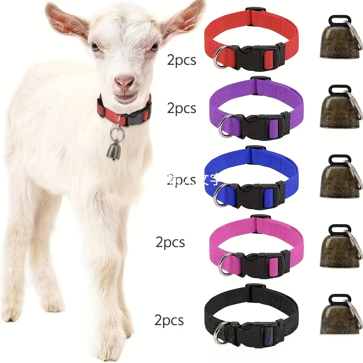 10 Pack Adjustable Goat & Sheep Collars with Bells & Coated Metal (Metal Coating), Durable Farm Pet Accessories for Quick Animal Location & Loss Prevention, Bells Attached