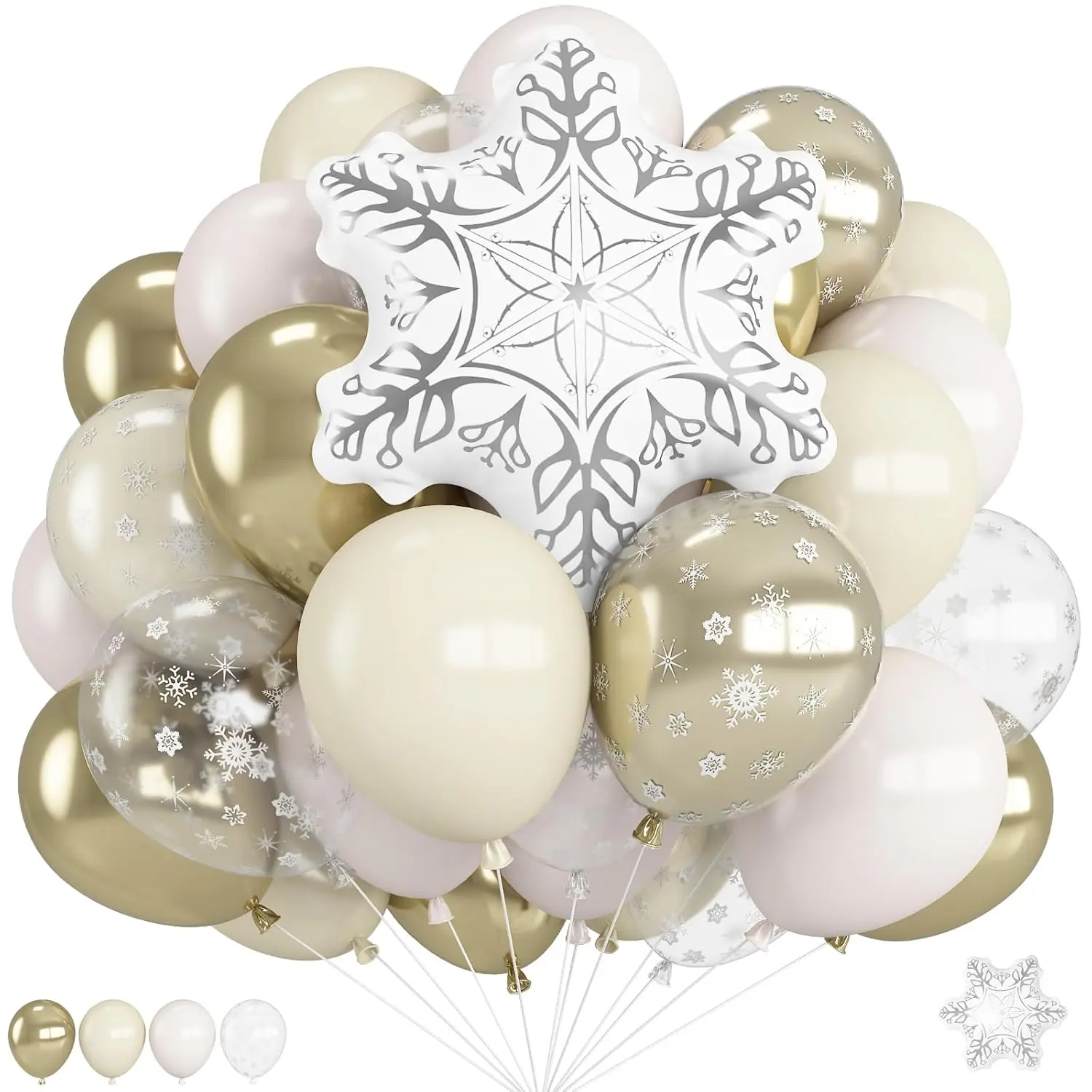 White Gold Snowflake Balloon Set Metallic Cream Balloons with Foil for Winter Party Decoration