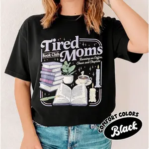 Tired Moms Book Club T-shirt, Retro Coffee Reader Tee, Book Lover Gift 100% Pure Cotton T-shirt