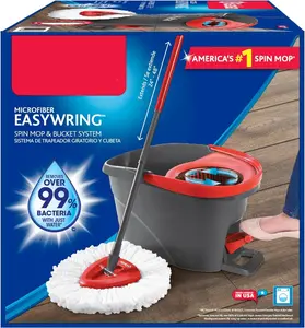EasyWring Microfiber Spin Mop, Bucket Floor Cleaning System, Red, Gray Cotton Pet