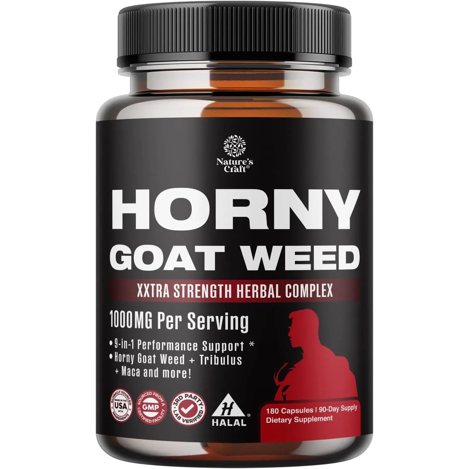 Horny Goat Weed for Men - Extra Strength Male Supplement with Black Maca Root, Tongkat Ali, Saw Palmetto & Panax Ginseng Extract for Stamina & Energy - 180 Count