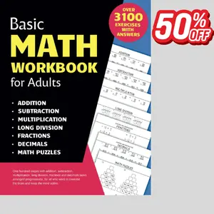 Basic Math Workbook for Adults: Activity book with over 3100 tasks of addition, subtraction, multiplication, long division, fractions and decimals to ... basic skills and keep the mind active. Paperback.