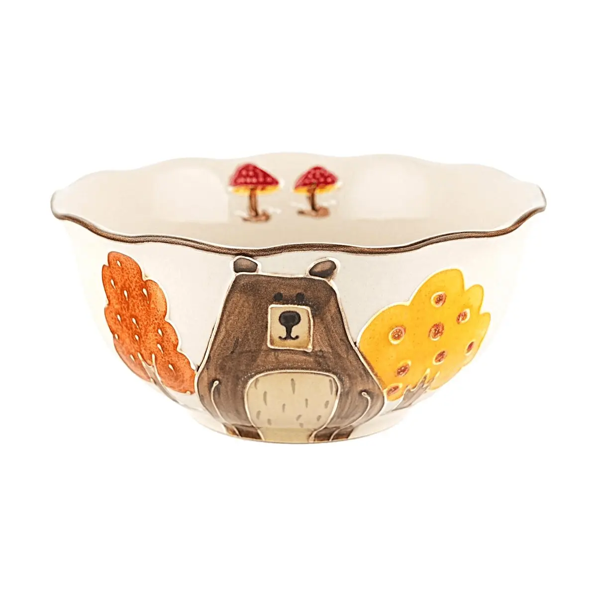 Glaze Story 8-Inch Ceramic Bowl - Cute Bear Forest Design, Versatile for Rice, Soup, and Serving - Dishwasher Safe