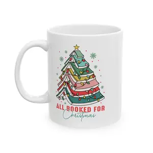 All Booked for Christmas Mug | Book Lover Holiday Gift | Christmas Tree Book Stack Coffee Cup | Cozy Reading Mug for Readers & Teachers