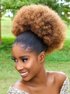 Afro Drawstring Ponytail for Women Afro Puff Kinky Curly Hair Ponytail Extension Heat Resistant Synthetic Fiber Natural Hairpiecel for Daily Use Synthetic Fiber Wig