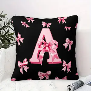 Coquette Pink Bow Initial A Throw Pillow, Girly Monogram Ribbon Bow Cushion Accent Pillow with Pillow Core, Soft Plush Fabric, Perfect for Sofa, Couch, Bedroom, Living Room, Dorm Decor, Great Gift for Trendy Girls
