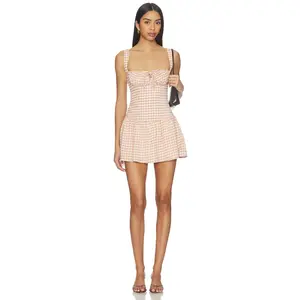 MORE TO COME Alore Mini Dress in Brown Plaid