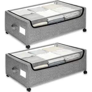 Bed with Wheels, 2-Pack the Bed Containers with Clear Lids & Label, Underbed Bins, XXXL 85L 11 inches Rolling Drawer for Clothes, Shoes, Toys, Books - Gray