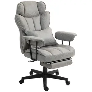 HOMCOM Executive Office Chair, 400LBS Big and Tall Office Chair with Foot Rest, Microfiber Computer Desk Chair with Lumbar Support, Reclining Function and Wide Seat, Gray