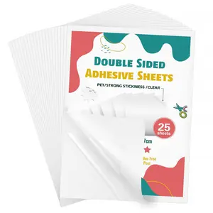 25 Sheets Clear Double Sided Adhesive Tape - Heavy Duty Sticky Crafts Tape Sheets for DIY Art, Tumbler Wrapping,  Decoration, Scrapbooking ( & Removable)