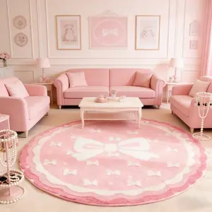1pc French Light Luxury Bedside Bay Window Carpet Pink Bow Bedroom Decoration Dresser Rug Irregular Shape Living Room Washable Carpet Decorative Fluffy Rug Korean Style Cloakroom Plush Carpet Fluffy and Soft Bathroom Corridor Balcony Non-slip Floor Mat