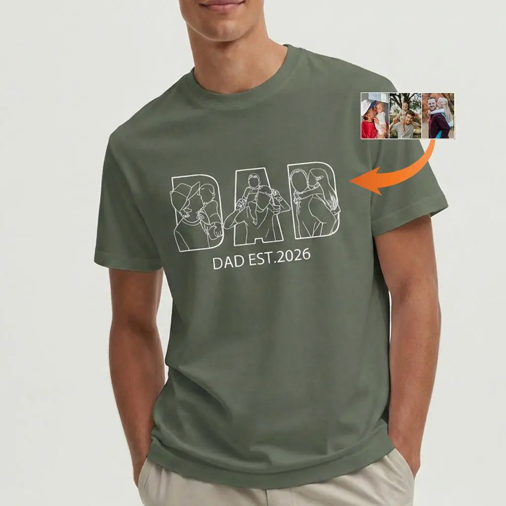 Carpesun Custom Line Art Dad Shirt, Personalized Photo EST 2026 Tee,Personalized Dad Shirt, Personalized Portrait Gift for Dad, Dad Outline Photo Shirt, Fathers Day Gifts From Kids, Father's Day T-Shirt,Perfect for Father's Day & New Dad Gifts