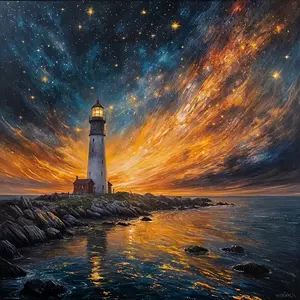New Arrival DIY 5D Diamond Painting Kit, Lighthouse Theme Under Beautiful Starry Sky, Full Drill Mosaic Craft for Home Wall Decor Gift, Diamond Art Tools