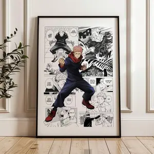 Jujutsu Kaisen Yuji Itadori Poster: Curated Manga Panels, Anime Satin Poster