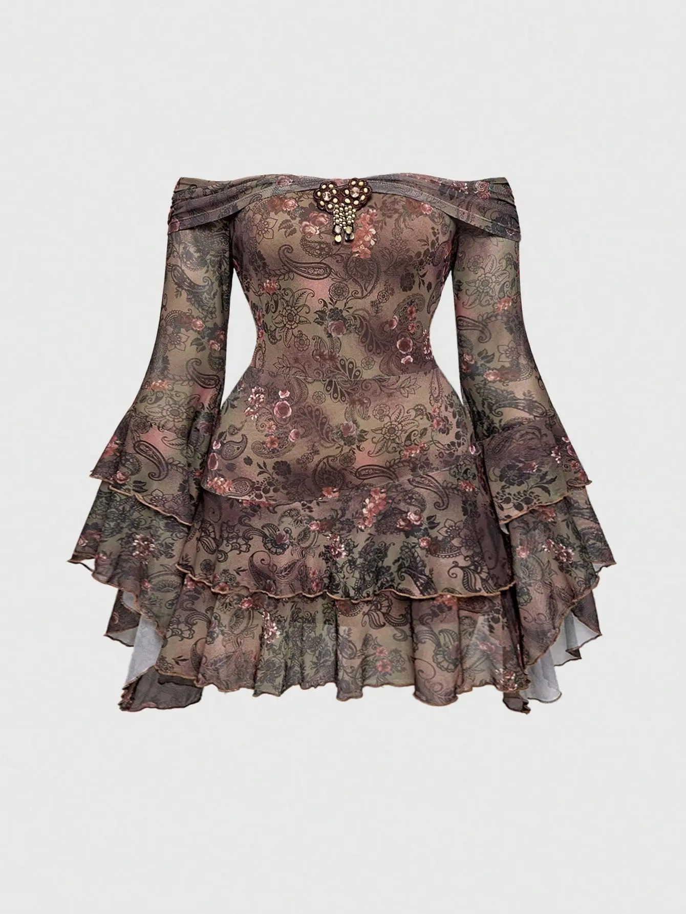 flare jean dress Plus Size Wide Lapel Floral Print Midi Flare Dress main image 0